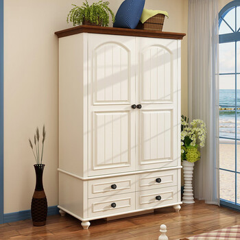 Fanghezi (boxes fun) mediterranean solid wood wardrobe american bedroom large space storage wardrobe european style wardrobe two door wardrobe (free installation price) ivory white