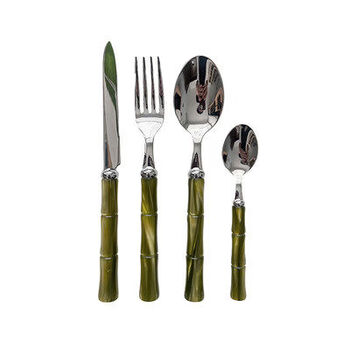 New italian bamboo ivory white olive green knife, fork, spoon western tableware set bamboo olive green four-piece set available quickly