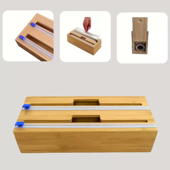 Yusenyi 2-in-1 bamboo plastic wrap dispenser with sliding cutter plastic wrap storage kitchen wall storage box default