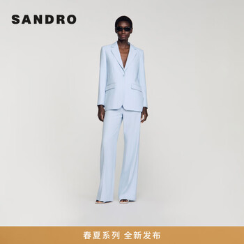 Sandro2026 spring new women's french simple fine vertical stripes single-breasted peaked collar suit jacket 40/sky blue xs 34