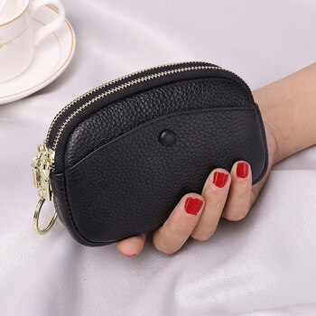 Xu yan new product genuine leather hand coin purse women's short fashion simple mini bag cute mom key bag hard black
