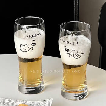 Fantasy original cute cat and dog beer cup large capacity glass craft wheat beer cup juice cup beverage cup cold drink cup beer cup-dry cheers cat + dry cheers dog