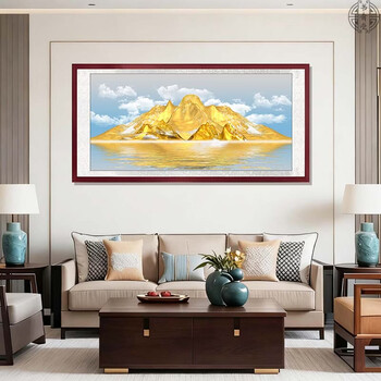 Book and dance hall with gold mountain in the background, feng shui fortune-telling, living room sofa, bedroom, bedside office wall decoration painting, high-end framed painting with gold mountain in the back - c style - banner - solid wood frame style 81*40 cm (rice paper + silver and white brocade + solid wood frame + plexiglass) weight 1.5kg