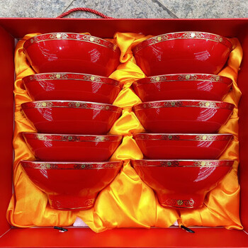 Hualejinaoski wenzhou red six-inch bowl tall bowl housewarming wedding celebration new year's eve pattern 6-inch bowl ten pack