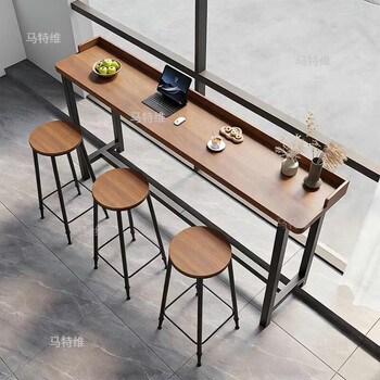 Matvey balcony bar table commercial wall-mounted narrow table and chair combination sofa side milk tea shop high dining table home long table one table two stools length 120 width 40 height 100