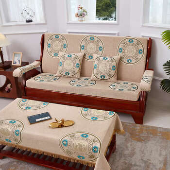 Yusenyi solid wood old chinese mahogany wood sofa cushion with backrest three-person chair density sponge cushion winter chinese knot red armrest towel 6 pieces