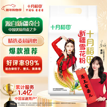 October rice field, xinjiang qitai flour 2kg, snowflake flour, xinjiang flour without additives, white flour, wheat flour, dumpling flour