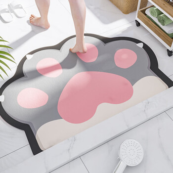Fantasy bathroom floor mat bathroom door absorbent quick-drying foot mat soft diatom mud carpet toilet sink non-slip mat claw palm gray 80x120cm