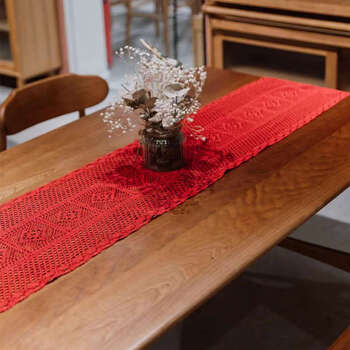 Yusenyi festive red hollow dining table coffee table sideboard cabinet strip cover wedding decoration millennium red square lace style 30x80cm