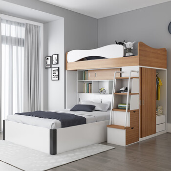 Yusenyi upper bed and lower table household staggered bunk bed and desk for adults and small apartments all in one multifunctional bed frame + ladder cabinet + 1.5m ordinary high box bed other more combination forms