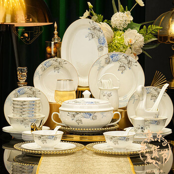 Manyuan jingdezhen 2026 new dishware and tableware set chinese high-end high-temperature bone china dishes can be microwaved and dishwasher lantang chunxing pinguo pot 6-person configuration 38-piece set