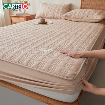Cartelo crocodile (cartelo) class a thickened solid color raw cotton quilted warm locking fitted sheet single piece high count high density dirt barrier waterproof skin-friendly breathable diamond khaki 135*200cm single fitted sheet