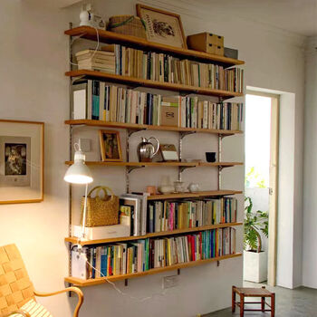 Fantasy column shelf board wall bookshelf storage rack layered one-word partition wall rack cherry wood 100x20x2.2cm