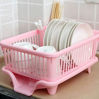 Clcey kitchen large drain basket plastic cupboard bowl box sink drain bowl rack tableware storage box cutlery storage rack extra large side drain-pink