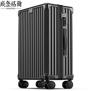 Vendogerl large-capacity suitcase for women 2024 new aluminum frame suitcase for men strong and durable trolley password leather box 28 inches, jet black - anti-scratch zipper 20 inches (double closed dry_dry and wet separation + light tone wheel + folding cup holder + front