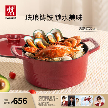 Zwilling (zwilling) ma baiquan same style enamel pot soup pot stew pot dragon dragon cast iron pot soup pot induction cooker universal antique red (suitable for families of 3-5 people) 22cm