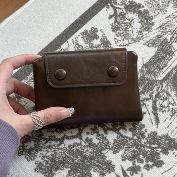 New korean version soft bag small eye wallet short wallet pull hidden line coin purse student compact ladies bag brown (pre-sale