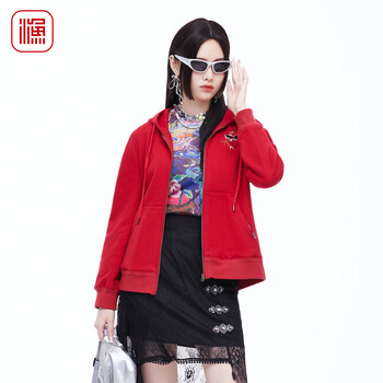 Yu brand 2026 spring new style hooded sweatshirt embroidered zipper casual fleece jacket national style top fgia3059 black s