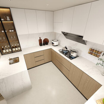 Fantasy minimalist wood grain style kitchen cabinets open kitchen cabinet design egger board cabinets full egger (double f4 star international environmental protection) 1 meter