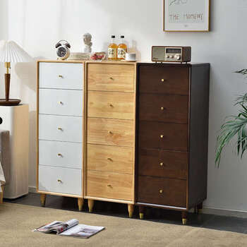 Yusenyi sandwich storage cabinet bedroom bedside side cabinet ultra-narrow multi-layer drawer-type corner storage side cabinet chest of drawers 40cm wide log white rubber wood imported from thailand 6 pieces