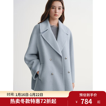 Single bundle plus size women's clothing iceland encounter woolen woolen coat 2025 new autumn and winter short woolen jacket ice melt blue xl (size 3)