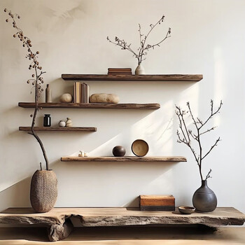 Fantasy old elm one-word partition retro solid wood wall storage artifact treasure rack display rack storage rack treasure rack customized model with pictures deposit