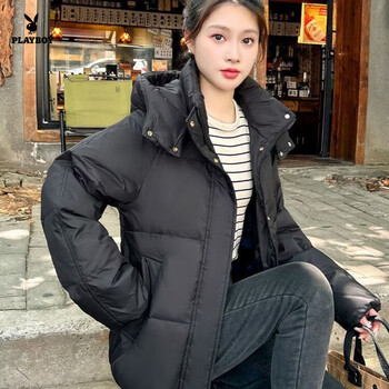 Playboy (playboy) fashion women's new hooded winter fashion warm short thickened jacket casual little dopamine official flagship black m