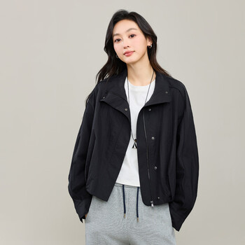 Yiyang (ese-y) stand collar jacket women's 2026 spring new sports casual loose black outerwear short slim top wh black s