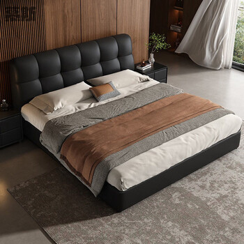 Mousse french cream style puff bed master bedroom double bed small apartment modern simple storage internet celebrity leather soft cover wedding bed a+ grade first layer leather single bed silent solid wood bed board 1500mm*2000mm x frame structure