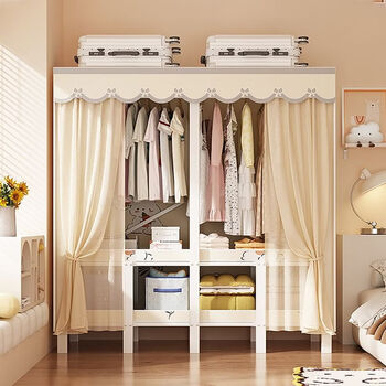 Fantasy bedroom folding wardrobe storage cabinet thick frame structure limited time special all-in-one no installation 2.13 meter wizard of oz white tube gauze curtain style