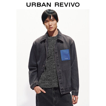 Ur2026 spring new men's trendy contrast color splicing patch pocket cotton denim jacket uuv860015 black xs