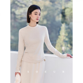 Ksoeur k sister heavy yak velvet bottoming plateau soft gold fine yak velvet long-sleeved t-shirt for women beige s