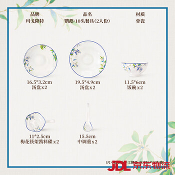 Magalonte bone china tableware parrot bowl and plate set home creative housewarming gift creative high-value tableware for 2 people 10 pieces