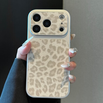 Heken retro glitter leopard print suitable for iphone17pro mobile phone case new large window apple 17promax frosted 16pro light luxury 15/14 all-inclusive 13 anti-fall protective cover white large window-glitter leopard print-frosted skin feel iphone17
