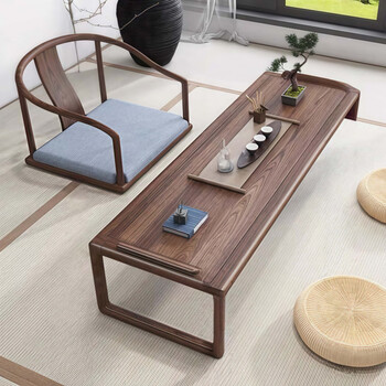 He jiagong japanese solid wood tatami tea table and chair combination zen style bay window small kang table black walnut 80*45*38cm fully furnished