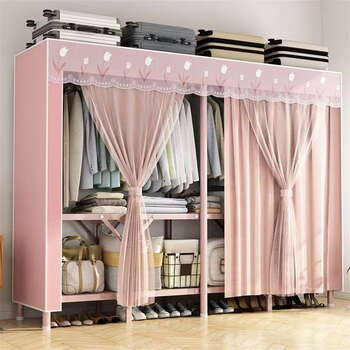 Yusenyi wardrobe folding fabric wardrobe steel tube bold girls' children's room bedroom wardrobe length 200cm moon photo posting reward 10 yuan 2 doors