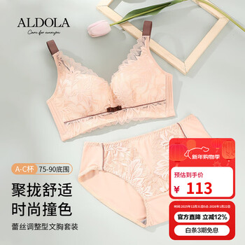 Aldola women's underwear set small breasts push up to make bigger wireless bra adjustable sexy top-up prevent sagging skin powder 80c