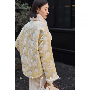 Ksoeur sister k warm mink yingguang classic chenille jacquard national style jacket for women yellow s 85-105 jin