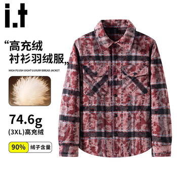 Izzue hong kong it trendy brand shirt down jacket men's winter 90 duck down warm fashion retro plaid light jacket retro red official authentic m