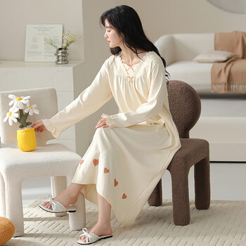 Congxin 7a antibacterial soft cotton nightgown women's spring and autumn large size long sleeve pajamas women's spring and summer can be weared outside home clothes i2 18102 l female height 160-165 weight 100-120 jin