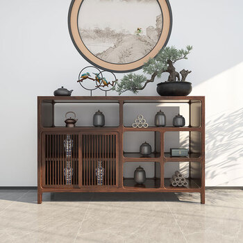 Lingxiu jiayuan solid wood sideboard against the wall integrated storage cabinet tea side cabinet dining table sideboard entrance cabinet old elm chest e1 deep walnut 140*38*90cm