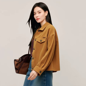 Inman retro bath style cotton short jacket women's 2026 spring fashion pleated hem loose corduroy top