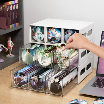 Fantasy drawer-type badge storage box, long display box, stackable storage box, 6-piece long drawer box