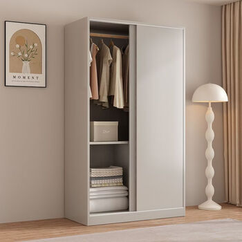 Fantasy solid wood sliding door wardrobe home bedroom children's wardrobe rental house economical small-sized streamlined cabinet single main cabinet 140x180x45cm (khaki color) delivered upstairs + self-installation