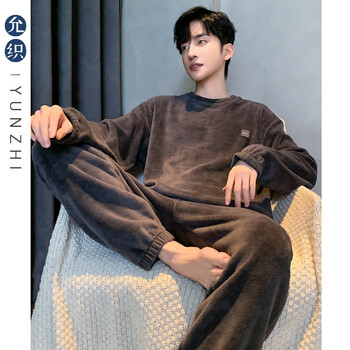 Yunwei flannel pajamas for men in winter thickened and velvet loose large size can be worn outside winter men's home clothes warm suit 4905-black gray 2xl (180) recommended for 155-180 pounds