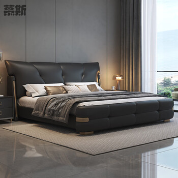 Mousse leather bed for master bedroom, modern and simple double bed, 2-meter large bed, soft-covered wedding bed, storage, light luxury, high-end and atmospheric leather bed, upgraded leather bed + seven-star velvet latex double-sided mattress, soft and quiet 2000mm*2000mm x three-drawer structure, three drawers