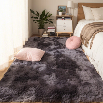Fantasy carpet bedroom floor mat bedside blanket thickened cushion girl's room living room coffee table blanket sofa home balcony non-shedding tie-dyed plush dark gray soft upgraded thickened 40cm 60cm (for home use only)