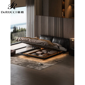 Derucci home mousse leather elephant ears italian light luxury high box storage double bed 1.8 meters modern simple suspended bed s+ level | thickened grained cowhide | extra wide board | bed + 1 cabinet 2000mmx2200mm x frame structure