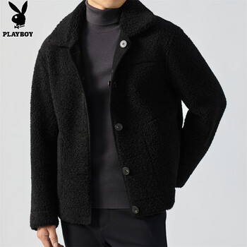 Playboy (playboy) wool jacket men's sheepskin fur all-in-one jacket men's reversible fur grain velvet thickened men's top black xl 180 recommended 140-155 pounds