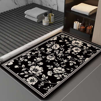 Yusenyi floor mat bathroom bathroom door absorbent quick-drying non-slip foot mat bathroom toilet rug golden bloom 45x70cm fast absorbent